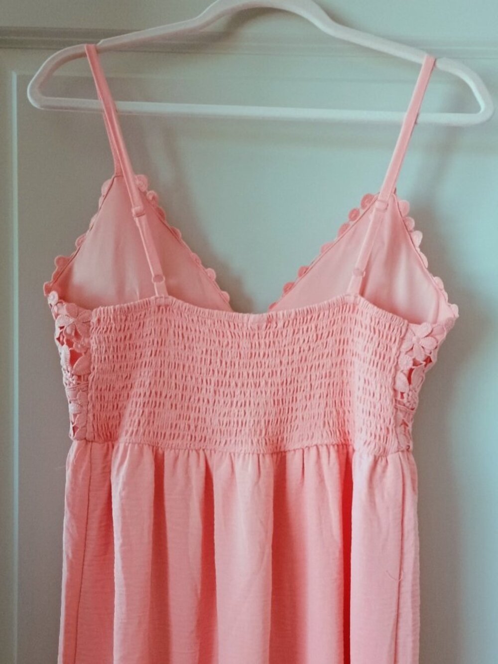 FLORAL CROCHET TOP MAXI DRESS PEACHY CORAL SEXY SUMMER BEACH - Picture 4 of 9
